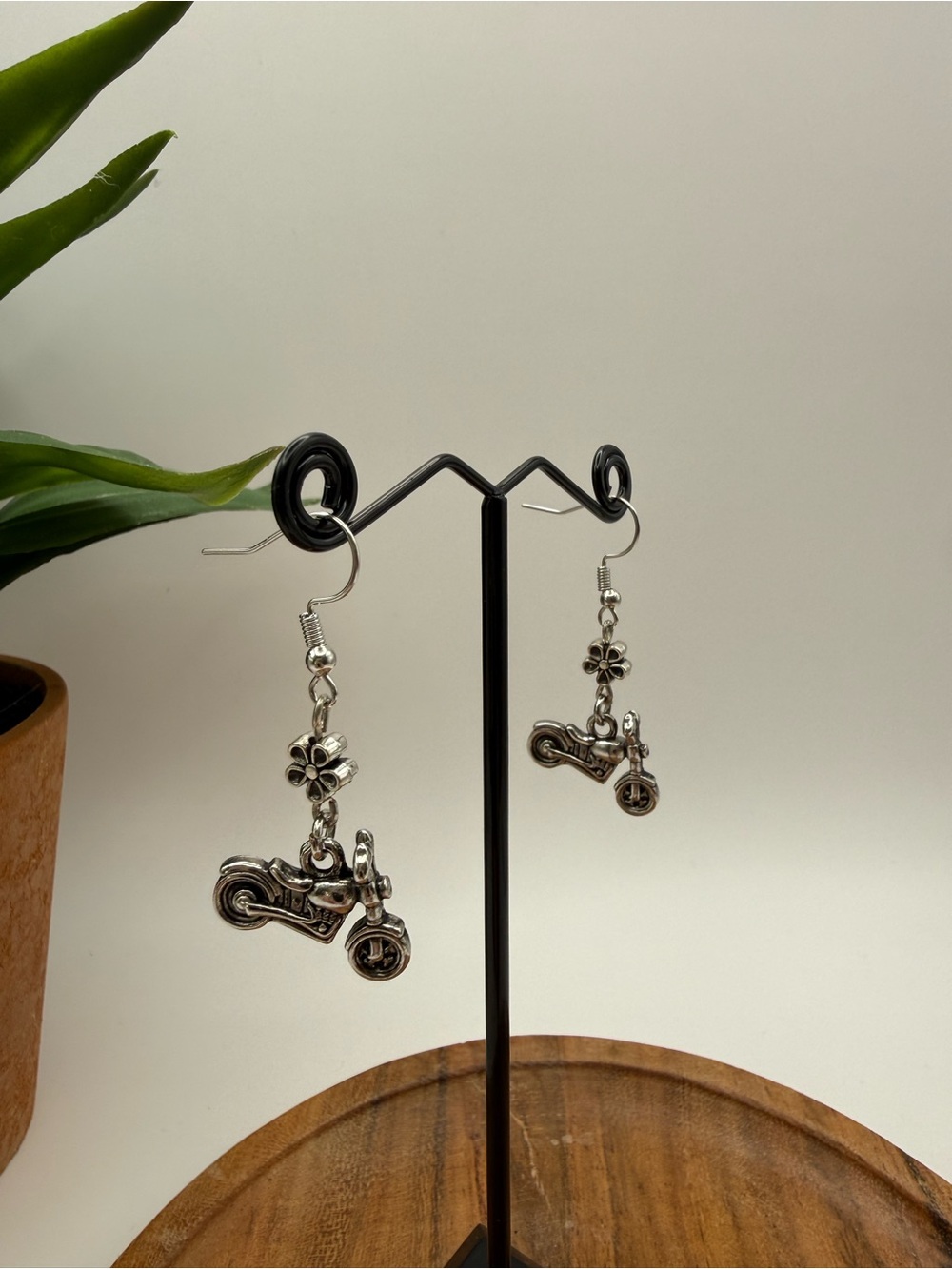 Motorcycle Earrings Stainless Steel | Boho Flower Biker Earrings